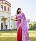 Elegant Lavender And Red Sober Woven Designer Saree