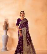 Purple Amazingly Zari Weaved Ethnic Wedding Wear Saree