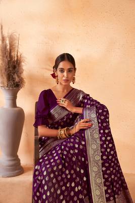 Purple Amazingly Zari Weaved Ethnic Wedding Wear Saree 2