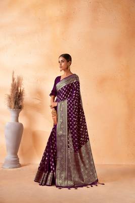 Purple Amazingly Zari Weaved Ethnic Wedding Wear Saree 3