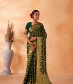 Dark Green Amazingly Zari Weaved Ethnic Wedding Wear Saree