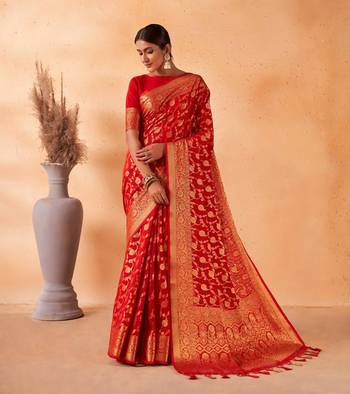 Red Amazingly Zari Weaved Ethnic Wedding Wear Saree 1