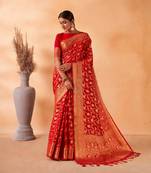 Red Amazingly Zari Weaved Ethnic Wedding Wear Saree