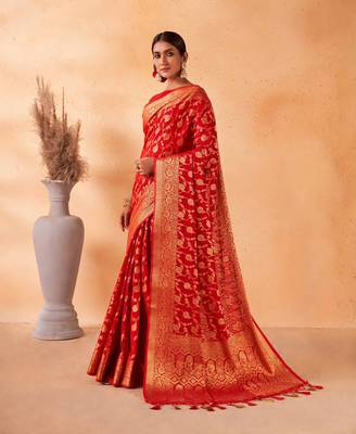 Red Amazingly Zari Weaved Ethnic Wedding Wear Saree 3