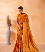 Mustard Amazingly Zari Weaved Ethnic Wedding Wear Saree