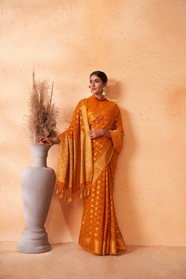 Mustard Amazingly Zari Weaved Ethnic Wedding Wear Saree 3