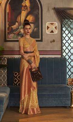 Yellow Tissue Woven Design Designer Saree With Blouse For Women 1