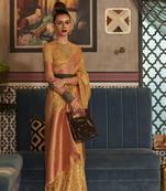 Yellow Tissue Woven Design Designer Saree With Blouse For Women
