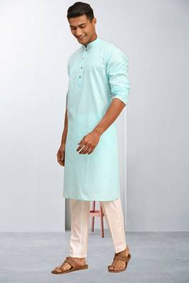 Plain cotton blend kurta pajama 1
