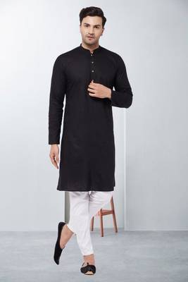 Plain cotton blend kurta pajama 1