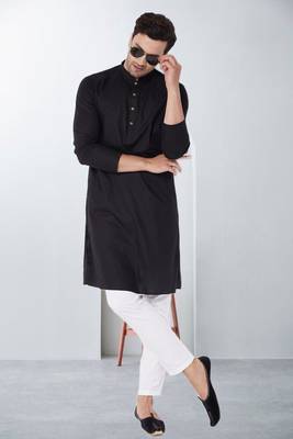 Plain cotton blend kurta pajama 2