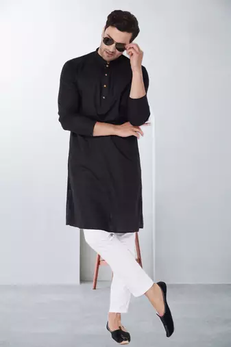 Plain cotton blend kurta pajama