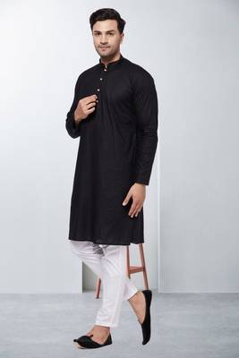 Plain cotton blend kurta pajama 3