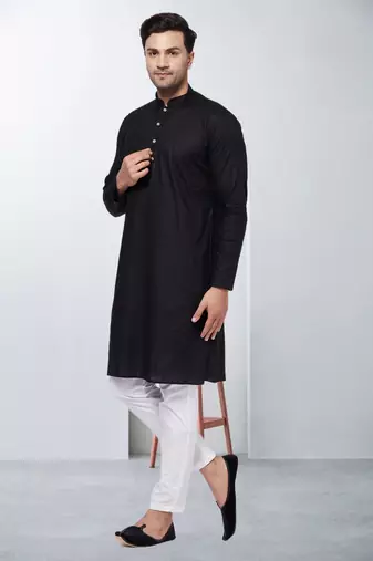 Plain cotton blend kurta pajama