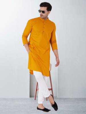 Plain cotton blend kurta pajama 1