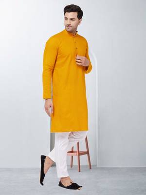 Plain cotton blend kurta pajama 2