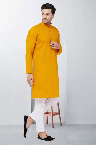 Plain cotton blend kurta pajama
