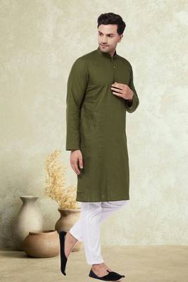 Plain cotton blend kurta pajama 1