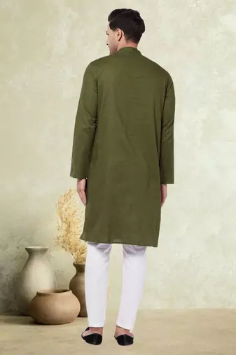 Plain cotton blend kurta pajama