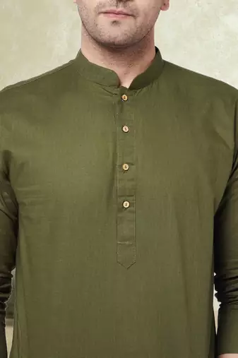 Plain cotton blend kurta pajama