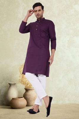 Plain cotton blend kurta pajama 1
