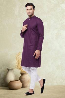 Plain cotton blend kurta pajama 2