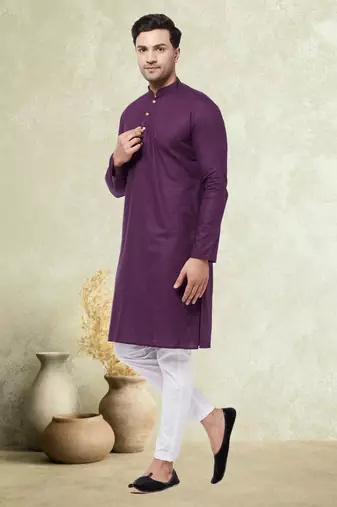 Plain cotton blend kurta pajama