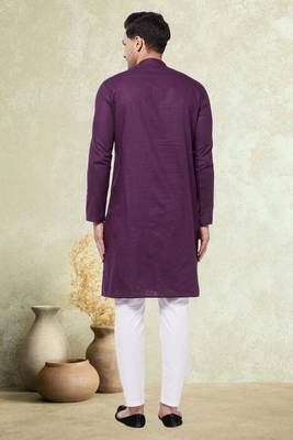 Plain cotton blend kurta pajama 3