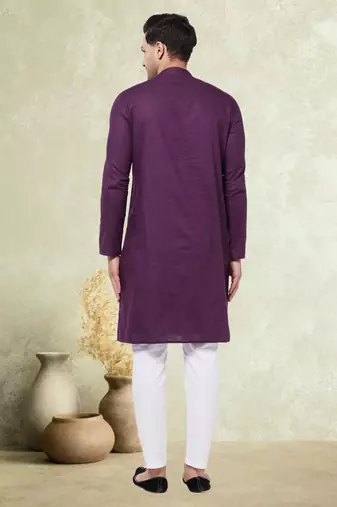 Plain cotton blend kurta pajama