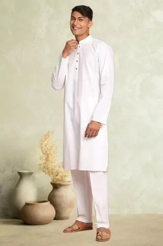 Plain cotton blend kurta pajama