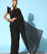 Girlish Black Trending Sequins Embroidery Work Saree With Fancy Work Blouse