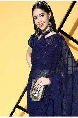 Girlish Blue Trending Sequins Embroidery Work Saree With Fancy Work Blouse 2