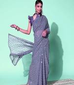 Girlish Grey Trending Sequins Embroidery Work Saree With Fancy Work Blouse