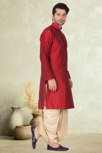 Art silk plain dhoti kurta set