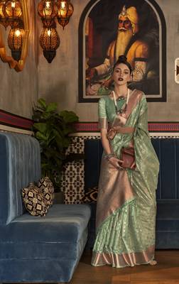Green Tissue Woven Design Designer Saree With Blouse For Women 1