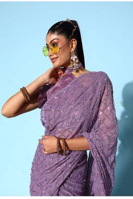 Girlish Onion Trending Sequins Embroidery Work Saree With Fancy Work Blouse 2