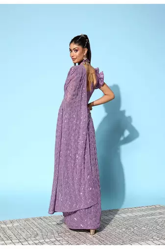 Girlish Onion Trending Sequins Embroidery Work Saree With Fancy Work Blouse