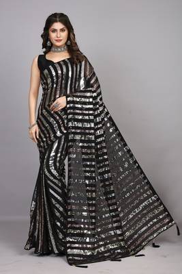 Black Fancy Sequins Work Partywear Saree 1