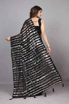Black Fancy Sequins Work Partywear Saree 2