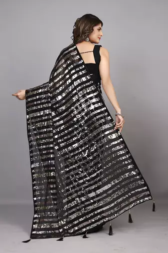 Black Fancy Sequins Work Partywear Saree