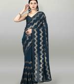 Petrol Fancy Sequins Work Partywear Saree