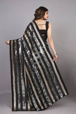 Black Georgette Golden and Silver Sequin Embroidered Saree 2