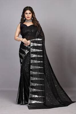 Black Fancy Sequins Work Partywear Saree 1