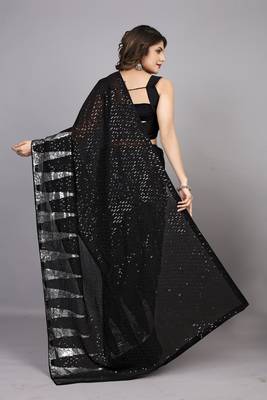 Black Fancy Sequins Work Partywear Saree 2
