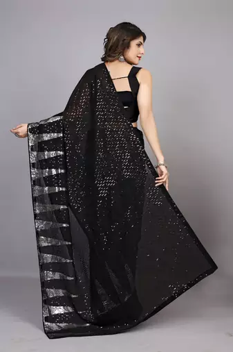 Black Fancy Sequins Work Partywear Saree
