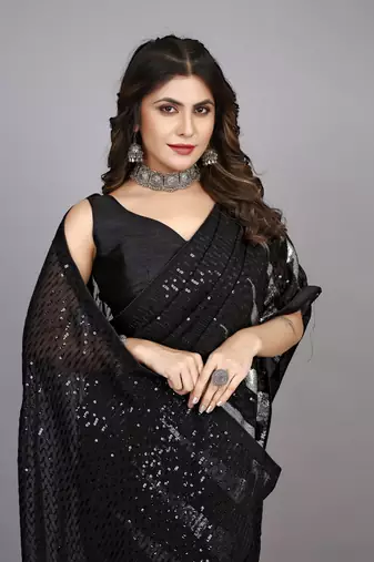 Black Fancy Sequins Work Partywear Saree