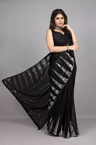 Black Fancy Sequins Work Partywear Saree