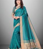 Blue Cotton Organza c Woven Chit Pallu Border Designer Saree