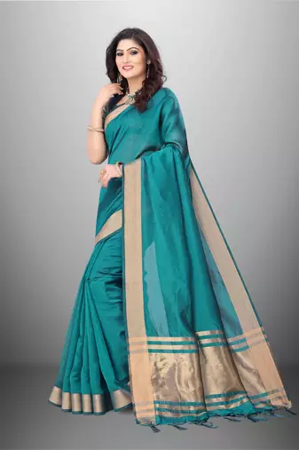Blue Cotton Organza c Woven Chit Pallu Border Saree