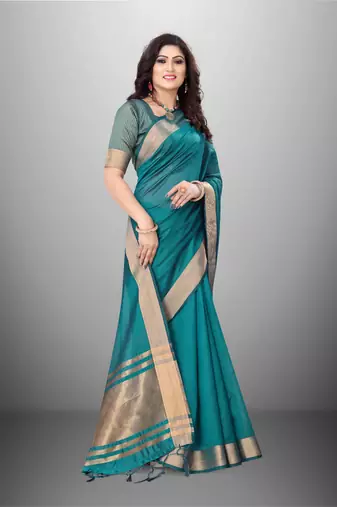 Blue Cotton Organza c Woven Chit Pallu Border Saree